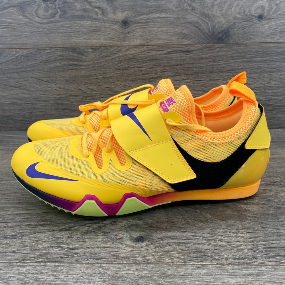 Nike Air Zoom Pole Vault Elite Mens 11.5 Yellow Orange Track Spikes FZ9649-800